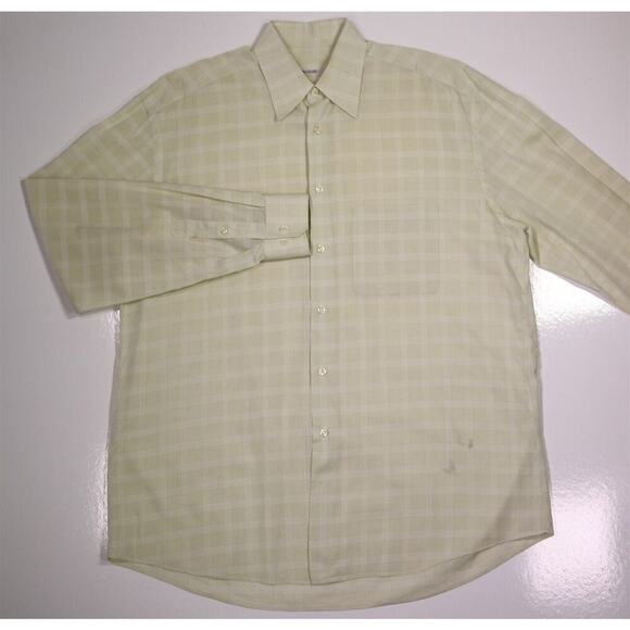 Pal Zileri Lime Green Check Plaid Cotton Dress Shirt (41) 16-34/35 - Picture 2 of 8
